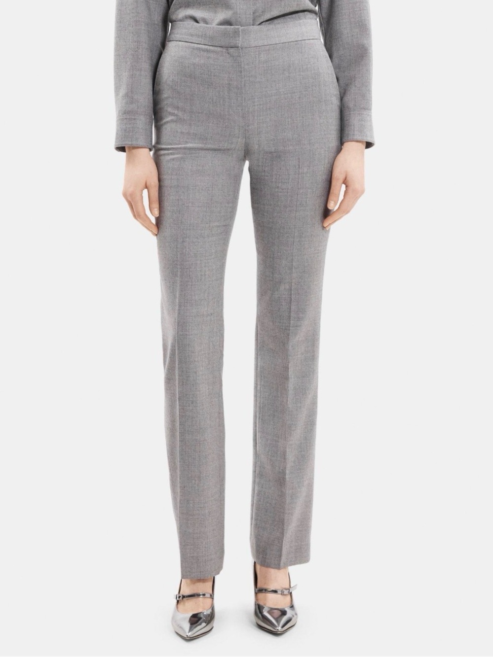 Theory Wool Slim Straight Pants in Gray Size 4